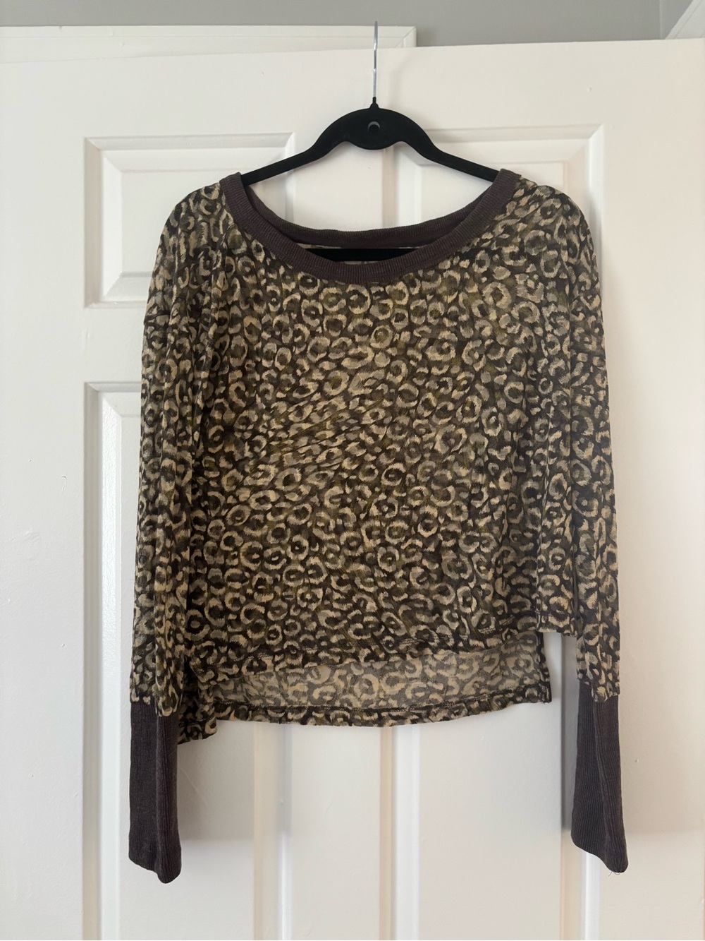 Pilcro Anthropologie Leopard Print Lightweight Knit Long Sleeve Top Size - M